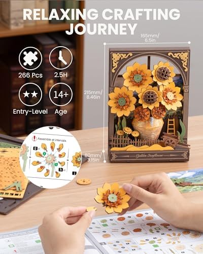 rowood Sunflower 3D Puzzles for Adults,Mother's Day DIY Vincent Van Gogh Painting Artwork Craft Kits for Adults,Home Decor Botanical Collection Gift on Christmas/Birthday for Friends Family - Image 2