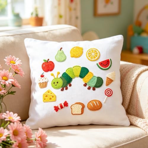 BEUNITONE 4 Set Embroidery Kits for Beginners with Easy Caterpillar Pattern, DIY Craft Kits Include Instructions and 2 Embroidery Hoops, Cross Stitch Needlepoint Kits for Craft Lover and Home Decor - Image 7