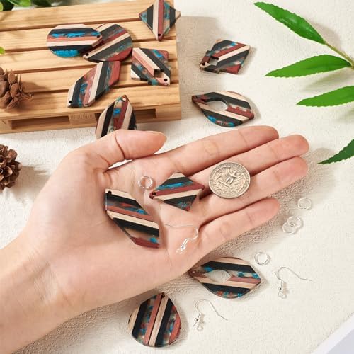 FASHEWELRY Striped Resin Wood Earrings Charms Rhombus Teardrop Kite Wooden Earring Blanks Earring Findings Wooden Earring Pieces for Jewelry Making, 52pcs/box - Image 7