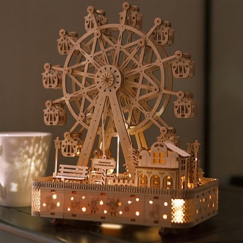 3D Wooden Puzzle for Adults, Musical Ferris Wheel with LED Lights - Image 4