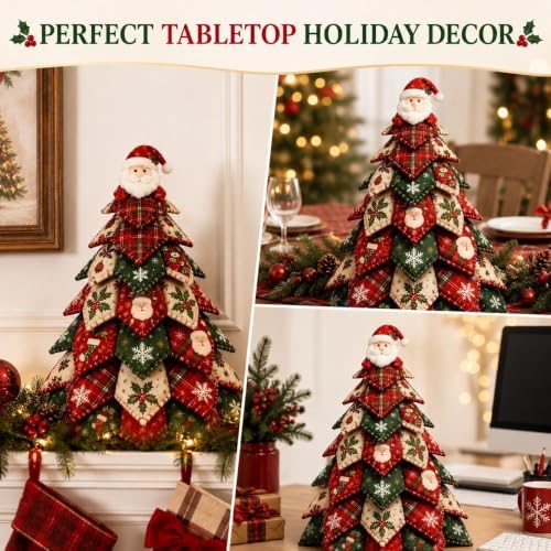 DIY Halloween Christmas Quilted Fabric Tree Kit, 3D Padded Patchwork Sewing Craft Kit for Beginners, Home Office Mantel Shelf Tabletop Decor, Handmade Holiday Gift for Craft Lovers (Christmas #B) - Image 3