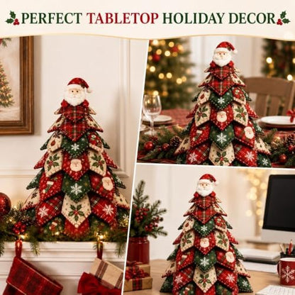 DIY Halloween Christmas Quilted Fabric Tree Kit, 3D Padded Patchwork Sewing Craft Kit for Beginners, Home Office Mantel Shelf Tabletop Decor, Handmade Holiday Gift for Craft Lovers (Christmas #B) - Image 3
