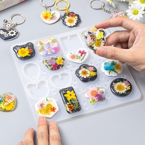 LET'S RESIN Keychain Resin Molds Silicone, 16 Cavity Pendant Casting Mold - Image 3
