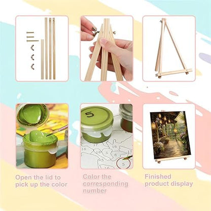Landscape Paint by Numbers for Adults with Framed Canvas - Wooden Easel - Image 6