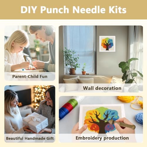 Doodlream Colorful Tree DIY Punch Needle Embroidery Kit for Adult Beginner, 9.4" Multicolored Tree Punch Stitching Craft Set for Starter with Frame, Fabric Pattern, Threader, Yarn, Pinch Needle - Image 4