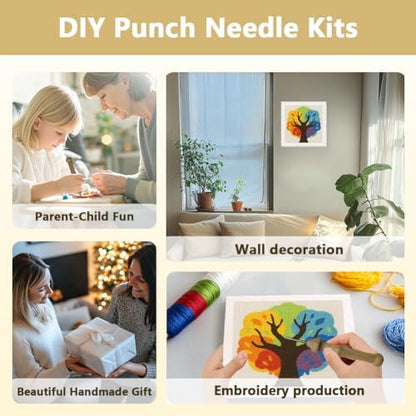 Doodlream Colorful Tree DIY Punch Needle Embroidery Kit for Adult Beginner, 9.4" Multicolored Tree Punch Stitching Craft Set for Starter with Frame, Fabric Pattern, Threader, Yarn, Pinch Needle - Image 4