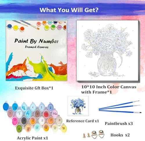 JUJUHOOD Blue Daisy Flower Paint by Numbers Kit for Adults Beginner & Kids Ages 8-12, Easy Paint by Number Without Easel, Simple Paint by Numbers for Gift Home Wall Decor (10x10Inch) - Image 4