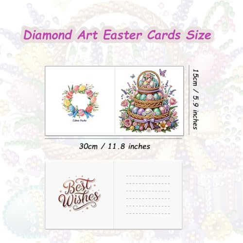 12 Packs Diamond Art Cards Kit, Diamond Painting Greeting Cards with Envelopes, DIY Card Making Kits for Adults, Gifts for Families, Friends, Partners (Easter Eggs) - Image 2