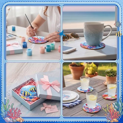 Reallnaive 8 Pcs Ocean Paint by Numbers Kit for Adults Wood Coastal Coaster - Image 5
