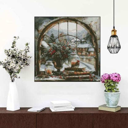 Winter Snow Landscape Cross Stitch Kit for Beginners, 13.7x13.7 inch - Image 3