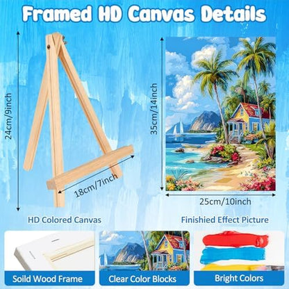 MAXBYE Paint by Numbers Kit for Adults with Frame and Wooden Easel, Easy Beach Landscape Painting Numbers Art Kits on Canvas, DIY Acrylic Painting Kit for Gift Home Wall Garden Decor 10×14 in - Image 3