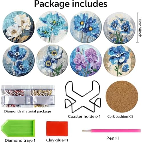 tigdtiu 8 Pcs Flower Diamond Art Coasters Kit with Holder, Diamond Art Kits for Adults Beginners, Small Floral Diamond Painting Coasters, Diamond Art Coasters Kits for Beginners for Women - Image 7