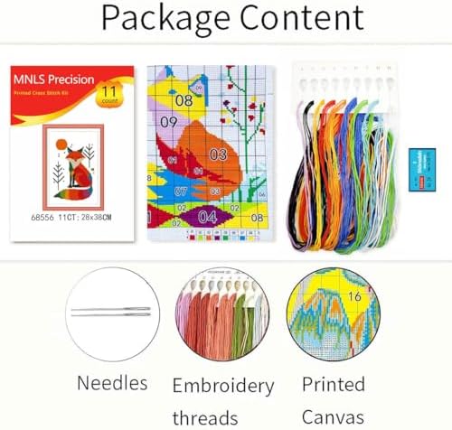 Zhenqing Rainbow Fox Cross Stitch Kit - 11CT Pre-Printed 28x38cm Fabric with Threads & Needle (No Tools) (68571) - Image 4