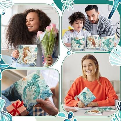Saillong 12 Pack Summer Ocean Diamond Painting Greeting Card Kits DIY Under the Sea Diamond Art Cards with Envelopes Ocean Animals 5D Rhinestones Painting Making Kits for Adults DIY Craft Family Gifts - Image 5