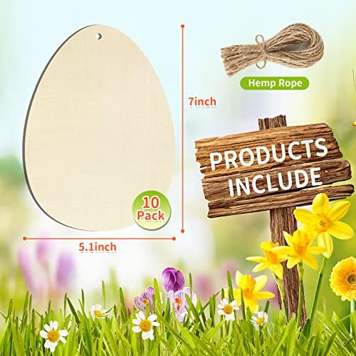Large Size 7" Wooden Easter Ornaments to Paint, Egg Wooden DIY Blank Unfinished Round Wood Discs Ornament for Crafts Hanging Decorations(10PCS) - Image 7