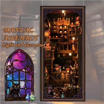 DIY Book Nook Kits, Miniature Magic Pharmacy Building Set, Wooden Mini Dollhouse Kit - Alchemy Master, Bookshelf 3D Wood Puzzle with LED for Adults & Beginners, Ideal Gift for Family and Friends - Image 2