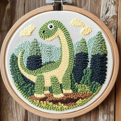 DIY Punch Needle Kits Cartoon Dinosaur with Hoop 20x20cm-2 by Unknown