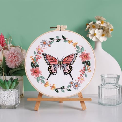 GLTAYLMY Butterfly Embroidery Kit for Beginners Adults, 3 Sets Hand Embroidery Starter Kit with Flower Pattern and Instructions Stamped Cross Stitch Kits Include Embroidery Hoop Needles Threads - Image 4