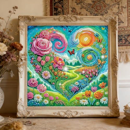 jinglinhh Heart Scenery Butterfly Rose Daisy Flowers Special Shaped DIY Diamond Art Painting Kit for Adults Beginners, Partial Drill Crystal Rhinestone Gem Art Craft Home Wall Decor 30x30cm - Image 5