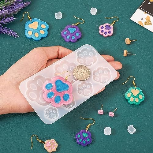 5Pcs Paw Print Silicone Molds Cute Cat Head Dog Paw Resin Casting Molds Pet Kitten Puppy Dog Footprint Resin Molds for DIY Dog Collar Keychain Earring Jewelry Making Supplies - Image 5