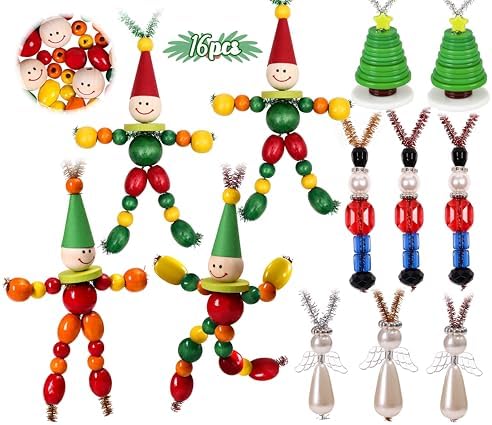 Tieshankao 16PCS Christmas Crafts DIY Beads Ornaments Kits for Adults Include Nutcracker, Angel, Elf, Tree - Xmas Holiday Toys Gifts Stocking Stuffers Decor Party Decorations Supplies(Need Assembly) by Tieshankao