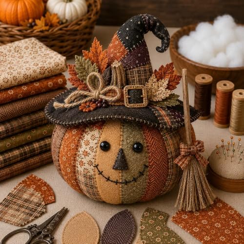 Cozy Harvest Pumpkin Patchwork Kit, DIY Animal Pumpkin Sewing Kit, Fabric Quilted Craft Set for Adults Beginners, Halloween Fall Thanksgiving Decor Gift (Style-H) - Image 5