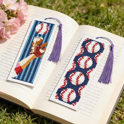 INFUNLY 6 Pcs Baseball Cross Stitch Bookmark Kit with Tassels, Stamped Pre-Printed Embroidery for Adult Beginners, Tools with Floss Scissors Needles Instructions, DIY Gift for Book Lovers - Image 6