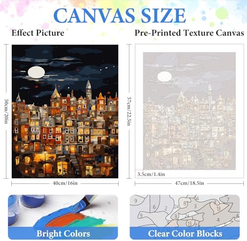 PRASIO Paint by Numbers Kit for Adults Beginner, Moonlight House Adult Paint by Number Kits, DIY Acrylic Paint by Numbers Kit for Adults Canvas for Home Decor Gift 16x20 Inch - Image 3