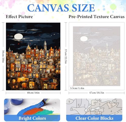 PRASIO Paint by Numbers Kit for Adults Beginner, Moonlight House Adult Paint by Number Kits, DIY Acrylic Paint by Numbers Kit for Adults Canvas for Home Decor Gift 16x20 Inch - Image 3