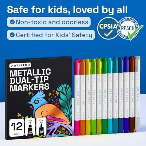 ARTISTRO Metallic Dual-Tip Acrylic Paint Marker Pens - Set of 12 - Image 7