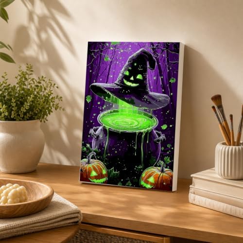 Spandrel Halloween Witch Magic Potion Paint by Numbers Kit for Adults, Witch Hat Dark Purple Forest Gothic DIY Canvas Oil Painting Wall Decor Halloween Holiday Gift, 8x12in - Image 4