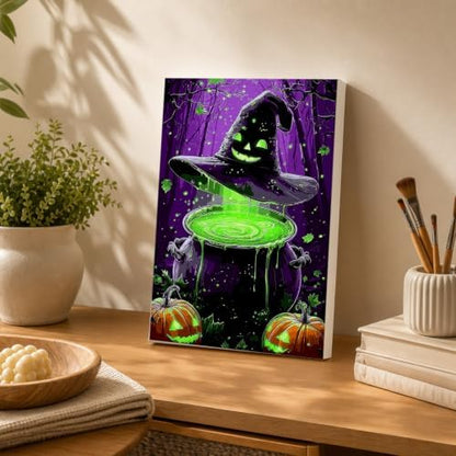 Spandrel Halloween Witch Magic Potion Paint by Numbers Kit for Adults, Witch Hat Dark Purple Forest Gothic DIY Canvas Oil Painting Wall Decor Halloween Holiday Gift, 8x12in - Image 4