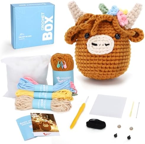 CrochetBox Brown Highland Cow Crochet Kit for Beginners, Craft for Adults by CROCHETBOX