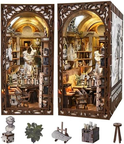 Bernini's Sculpture Workshop Book Nook Kit, DIY Miniature House with LED by CCCDF