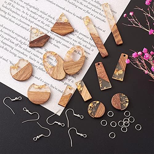 FASHEWELRY 20Pcs Resin Wooden Earring Pendants 10 Styles Gold Teardrop Rectangle Rhombus Flat Round Geometry Vintage Resin Wood Statement for Jewelry Making - Image 5