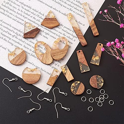 FASHEWELRY 20Pcs Resin Wooden Earring Pendants 10 Styles Gold Teardrop Rectangle Rhombus Flat Round Geometry Vintage Resin Wood Statement for Jewelry Making - Image 5