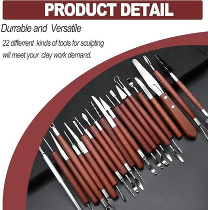 LINPHCEY 22-Piece Clay Sculpting Tools Set Perfect for Polymer Air Dry Modeling Clay Beginners & Professionals Ideal for DIY Pottery & Ceramics Tools for Clay Sculpey Sculpting & Crafting - Image 3