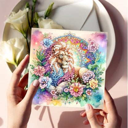 jinglinhh 6pcs Diamond Art Painting Flowers Butterfly Dragonfly Lion Tiger Hummingbird Greeting Cards with Envelopes, DIY Card Making Kits for Adults, Diamond Art Postcards Holiday Cards Craft Gifts - Image 6