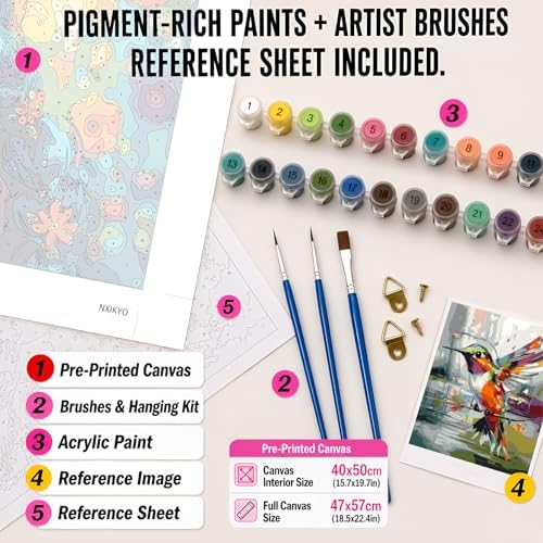 NXIKYO Hummingbird Paint by Numbers Kit for Adults Beginner, Abstract Adult Paint by Number Kits on Canvas, DIY Acrylic Oil Easy Painting by Numbers for Home Wall Decor 16 X 20 inch (Without Frame) - Image 2