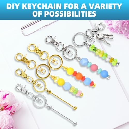 40 Pcs Beadable Keychains Bulk Kit – DIY Keychain Making Supplies with Metal Blanks for Crafts, Jewelry, Charms, Custom Projects – Blank Chain Bars for Beaded Keychain Design (Gold + Silver) - Image 5