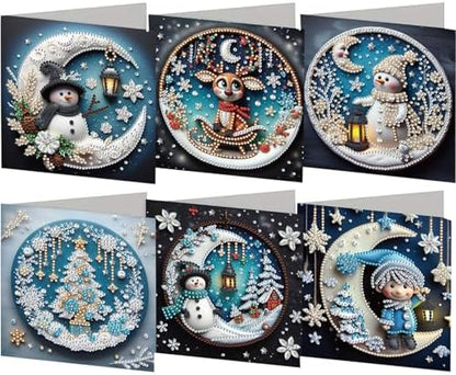 jinglinhh 6pcs Christmas Moon Snowflakes Snowman Elk Diamond Art Painting Greeting Cards with Envelopes, DIY Card Making Kits for Adults, Diamond Art Postcards Christmas Cards Craft Gifts by Unknown