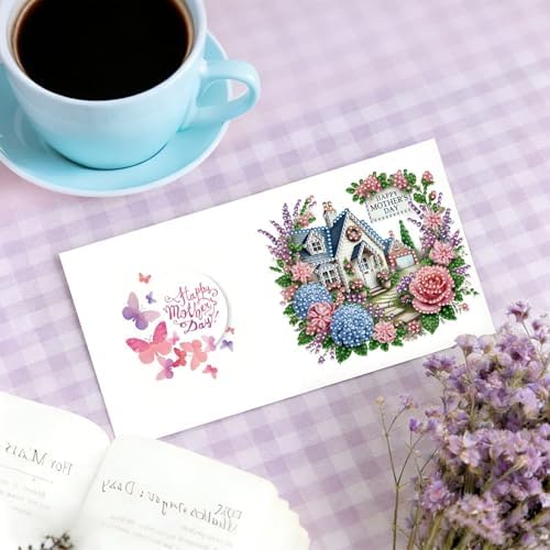 6Pcs Mother's Day Greeting Card DIY Diamond Art Painting Greeting Cards Special Shaped Diamond Blessing Folding Card Kit Arts Crafts for Holiday Festival-Flower02 - Image 4
