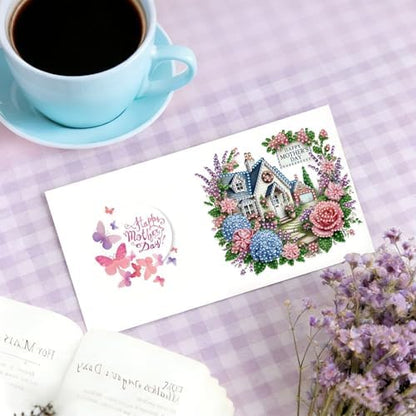 6Pcs Mother's Day Greeting Card DIY Diamond Art Painting Greeting Cards Special Shaped Diamond Blessing Folding Card Kit Arts Crafts for Holiday Festival-Flower02 - Image 4