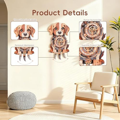 3D Wooden Puzzles for Adults, Beagle Clock Mechanical Model Kits - Image 2