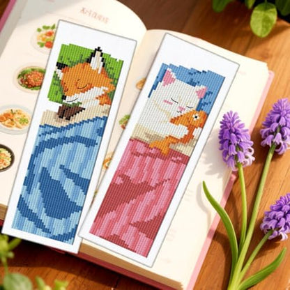 ORIGACH 6 Set Sleepy Animal Friends Cross Stitch Bookmark Kit for Beginner - Image 5