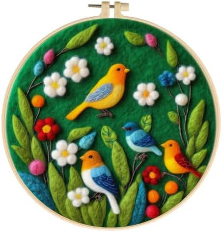 Zovylks Needle Felting Kit for Adults, 7.9 Inch Wool Felt Painting DIY Craft Set for Beginners, Needle Felt Starter Kit with Picture Frame, Foam Pad, Finger Cot (Colorful Birds) by Unknown