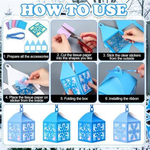 Maitys 16 Sets Winter Snowflake Blue Paper Lantern Suncatcher Craft Kits - Image 4