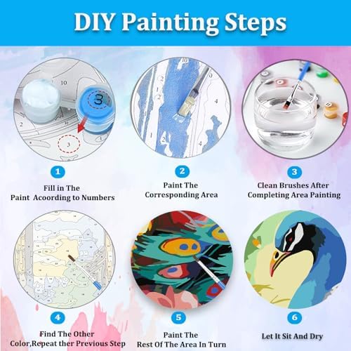Artunion Framed Paint by Numbers Kit for Adults Beginners & Kids Ages 8-12,Colorful Peacock Paint by Number with Frame,Bird Animals Paint by Numbers Kit on Canvas 10 * 10 Inch Without Easel - Image 6