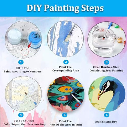 Artunion Framed Paint by Numbers Kit for Adults Beginners & Kids Ages 8-12,Colorful Peacock Paint by Number with Frame,Bird Animals Paint by Numbers Kit on Canvas 10 * 10 Inch Without Easel - Image 6