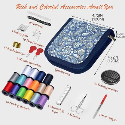 Sewing Kit Gifts for Grandma, Mom, Friend, Traveler, Adults, Beginner, Emergency,Sewing Supplies Accessories with Scissors,Sewing Needles Thimble, Thread,Tape Measure etc(Wildflower Blue, S) - Image 3